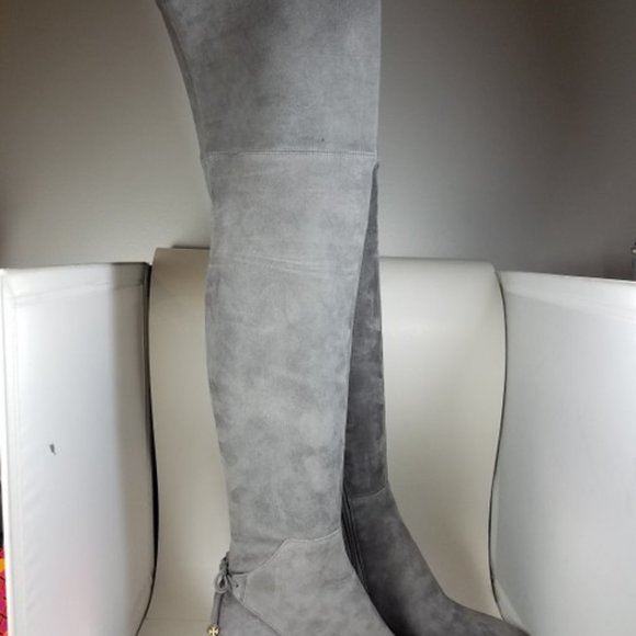 NWT TORY BURCH Laila Gray Suede Over The Knee Gold Plated Heel Boot | Size 6.5 - Picture 8 of 14